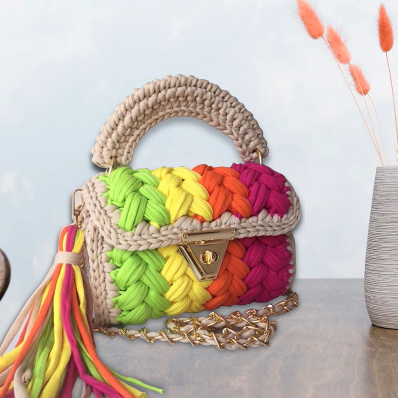 Shiroli Crochet Handmade Designer Beige-Glory Bag- Image 1