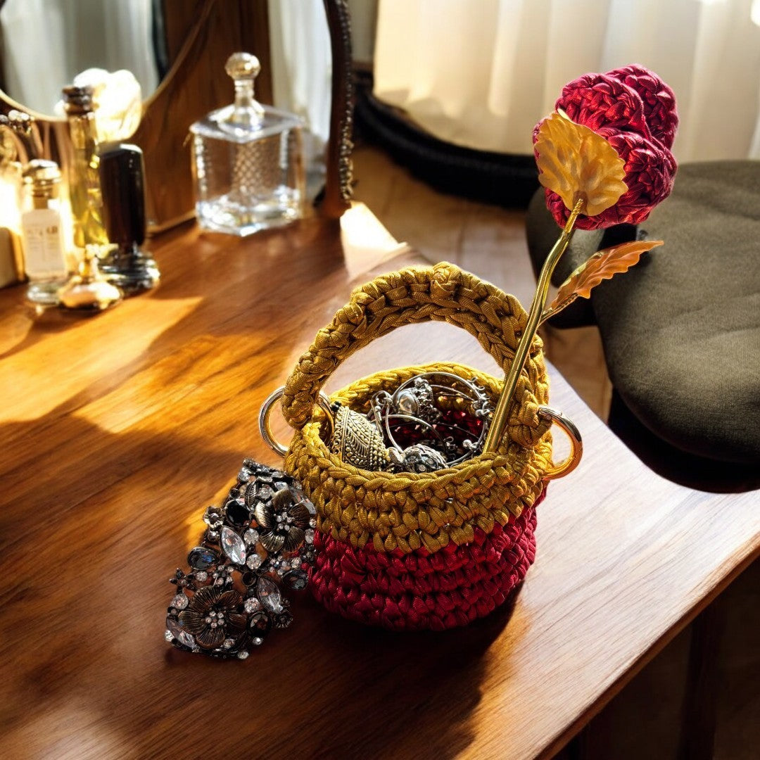 Shiroli Gold-Plated Handcrafted Red Rose - With FREE Cute Mini Basket