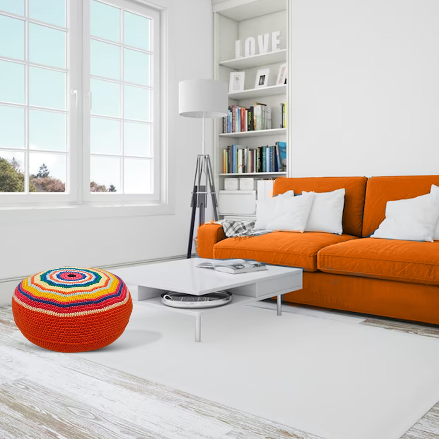 Shiroli Handmade Bright and Colorful Bohemian Pouf - Image 1