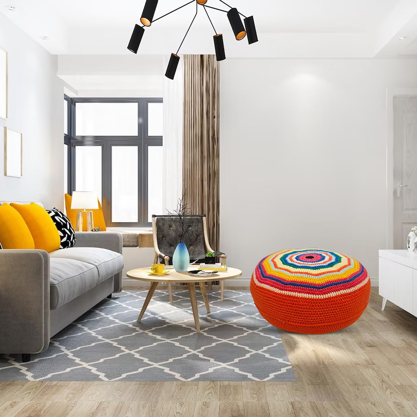 Shiroli Handmade Bright and Colorful Bohemian Pouf - Image3