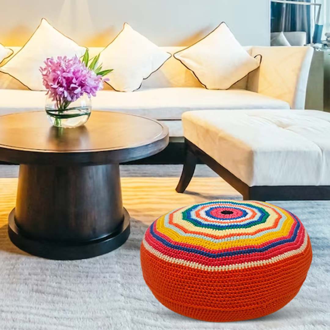 Shiroli Handmade Bright and Colorful Bohemian Pouf - Image 4