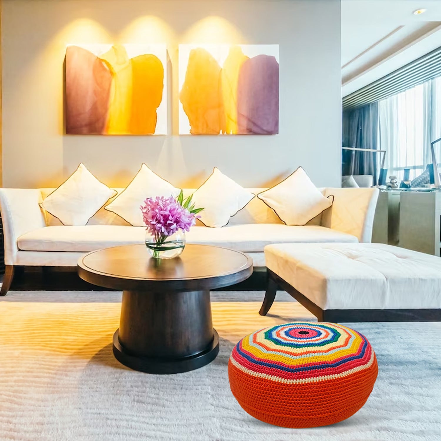 Shiroli Handmade Bright and Colorful Bohemian Pouf - Image 7