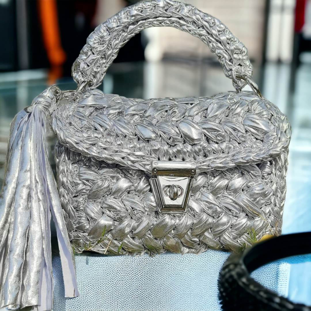 Shiroli Handmade Designer All Metallic Slivery Bag