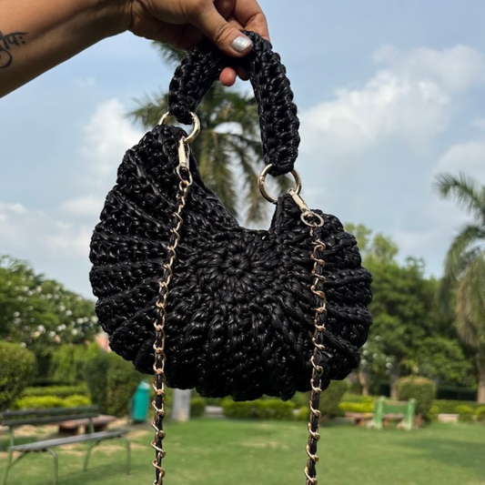 Shiroli Handmade Designer Metallic Black - Shell Crochet Bag- Image 4
