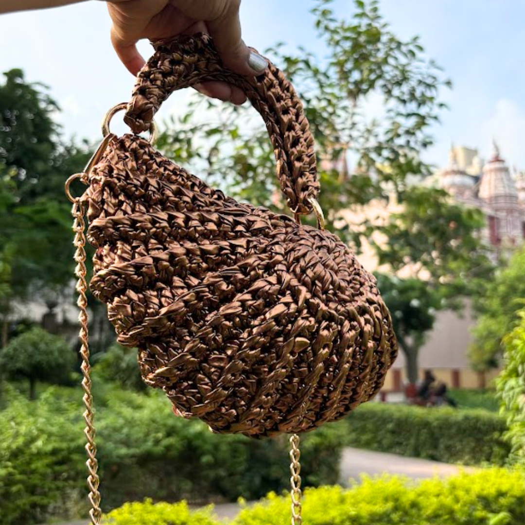 Shiroli Handmade Designer Metallic Copper- Shell Crochet Bag- Image 1