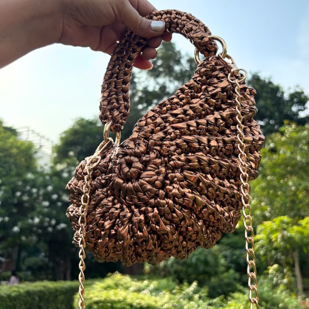 Shiroli Handmade Designer Metallic Copper- Shell Crochet Bag- Image 2