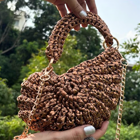 Shiroli Handmade Designer Metallic Copper- Shell Crochet Bag- Image 3