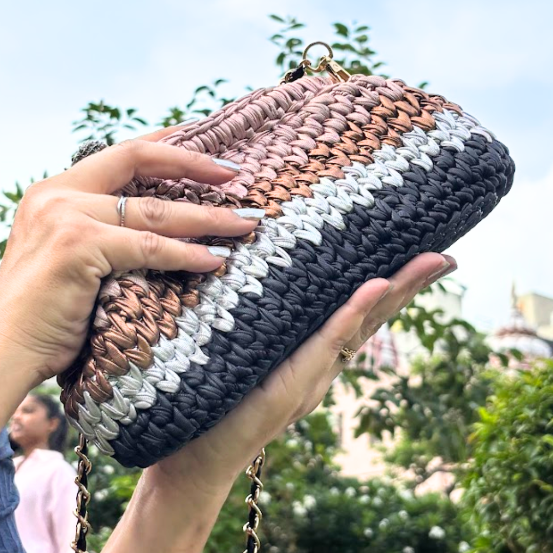 Shiroli Handmade Designer Metallic Muse - Clutch crochet Bag - Image 1
