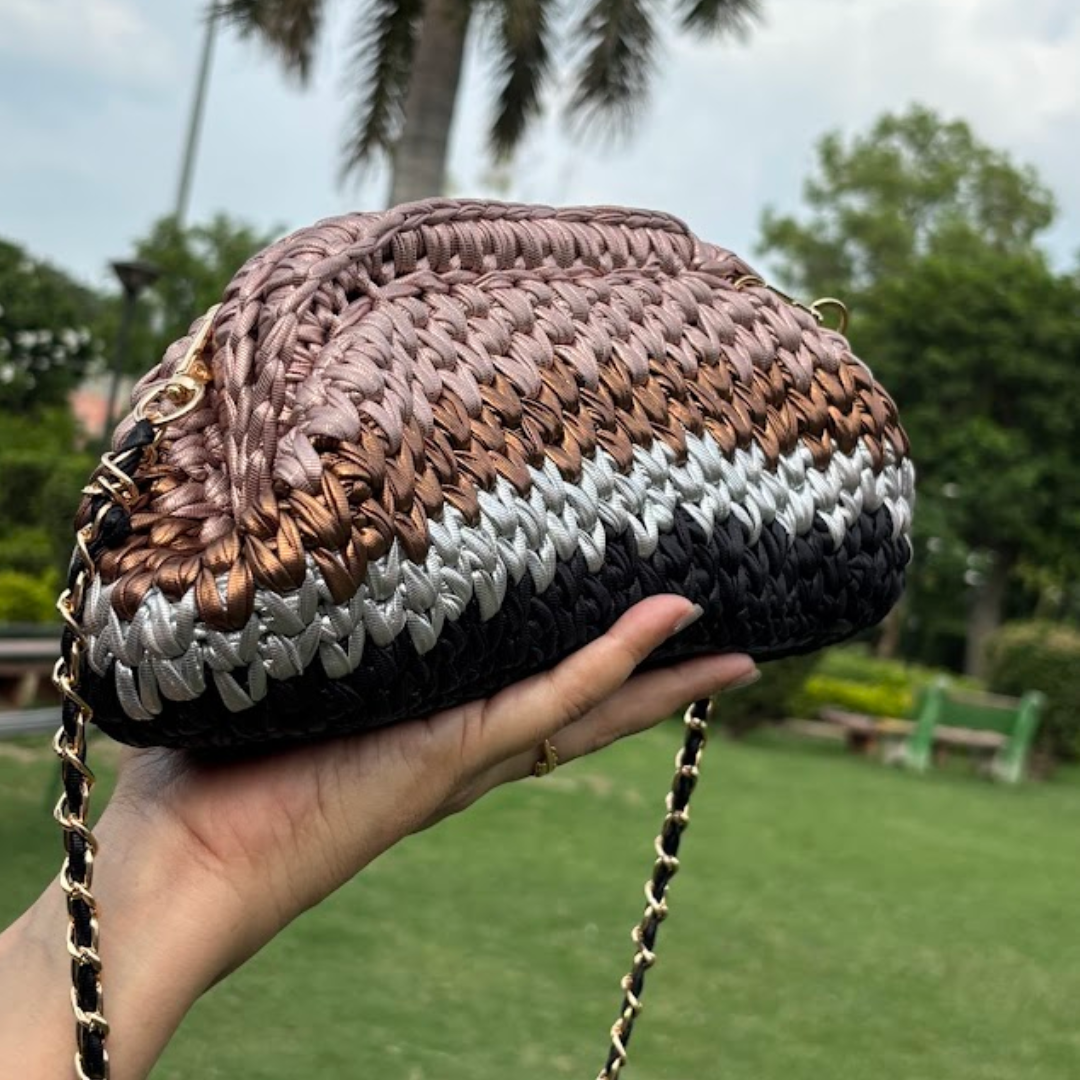 Shiroli Handmade Designer Metallic Muse - Clutch crochet Bag - Image 3