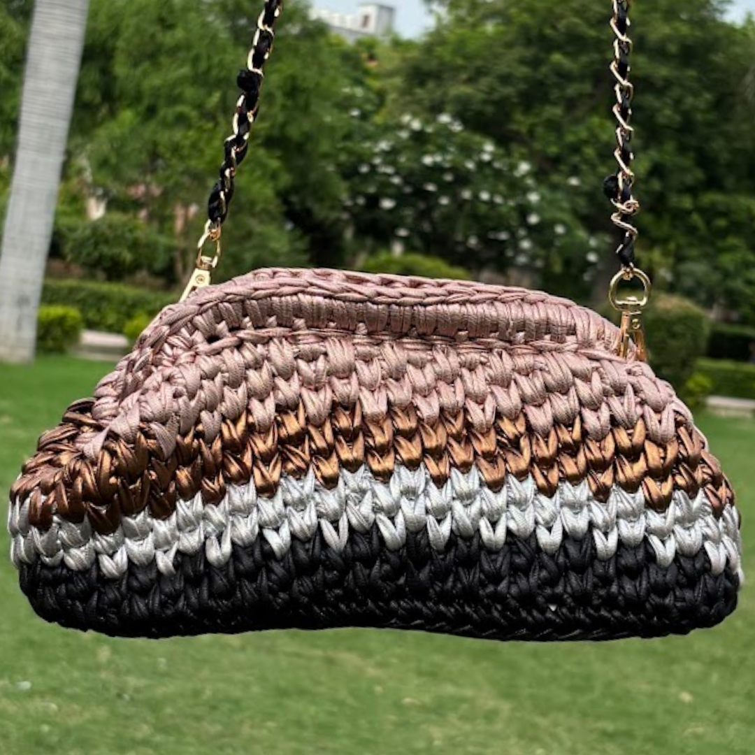 Shiroli Handmade Designer Metallic Muse - Clutch crochet Bag - Image 4