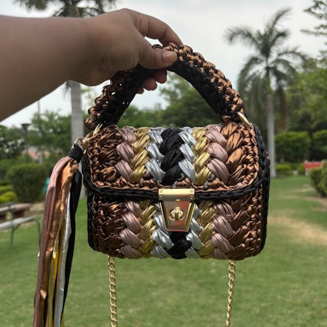 Shiroli Handmade Designer Metallic Muse Crochet Bag - Image 6
