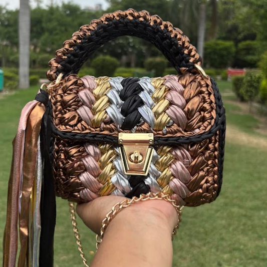 Shiroli Handmade Designer Metallic Muse Crochet Bag - Image 1