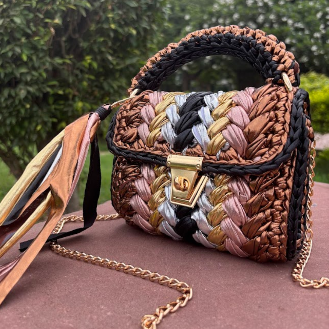 Shiroli Handmade Designer Metallic Muse Crochet Bag - Image 3