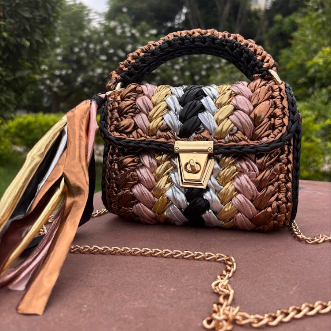 Shiroli Handmade Designer Metallic Muse Crochet Bag - Image 5