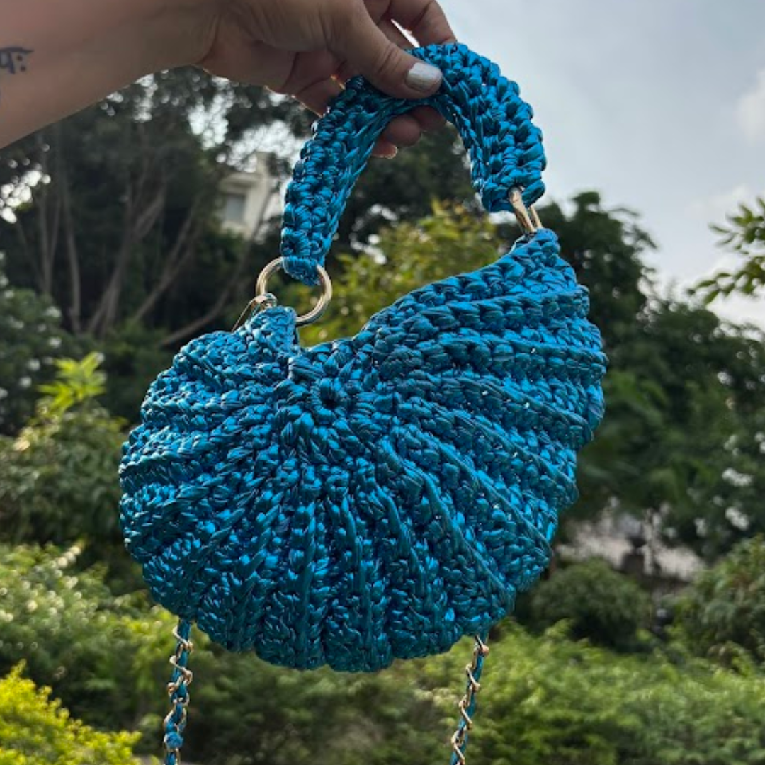 Shiroli Handmade Designer Metallic Ocean Gleam - Shell crochet Bag - Image 1