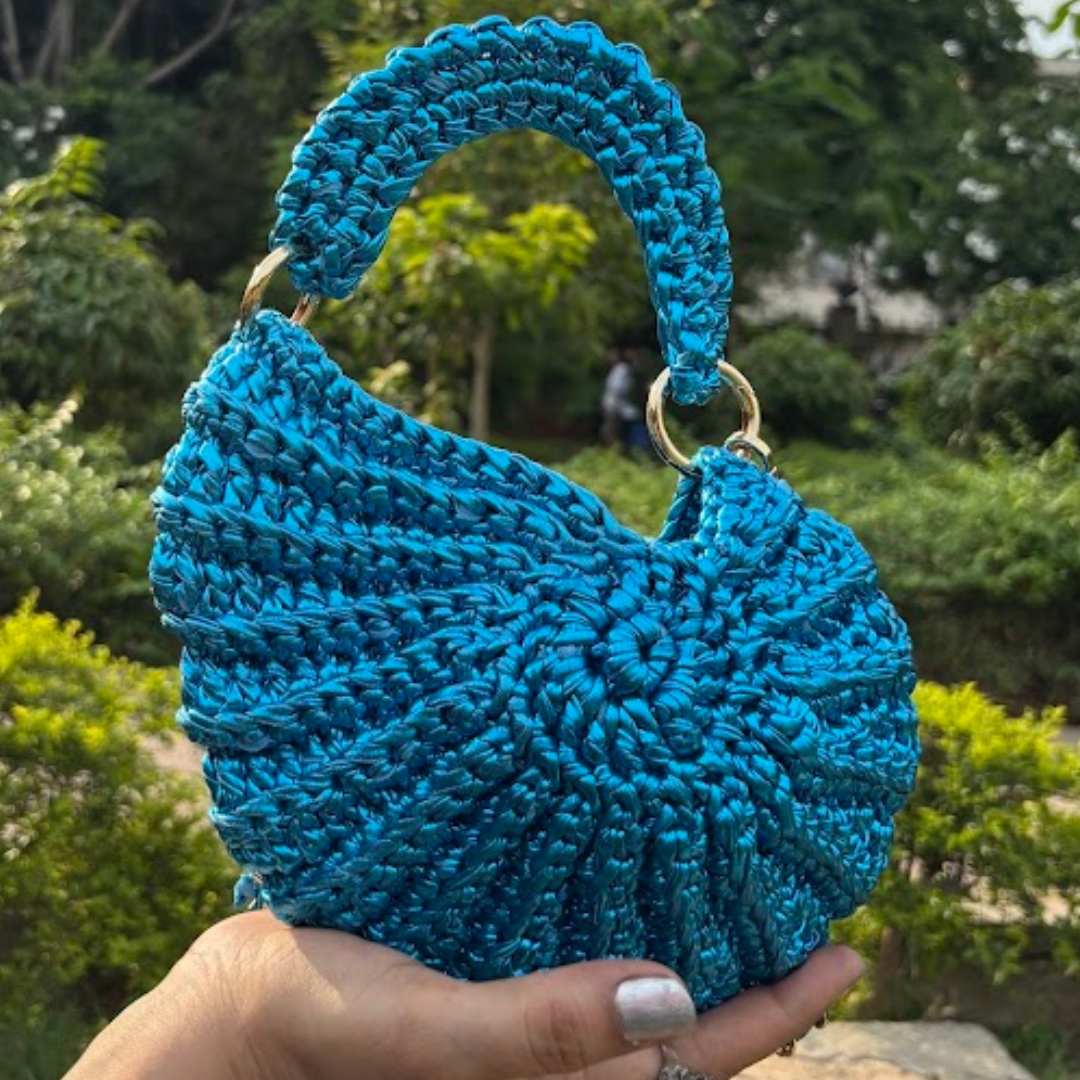 Shiroli Handmade Designer Metallic Ocean Gleam - Shell crochet Bag - Image 2
