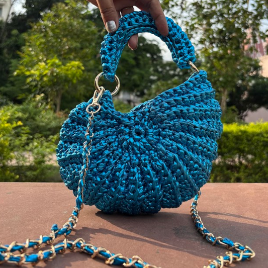 Shiroli Handmade Designer Metallic Ocean Gleam - Shell crochet Bag - Image 4