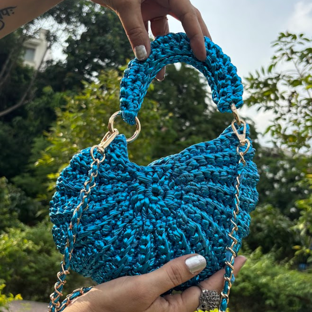 Shiroli Handmade Designer Metallic Ocean Gleam - Shell crochet Bag - Image 6