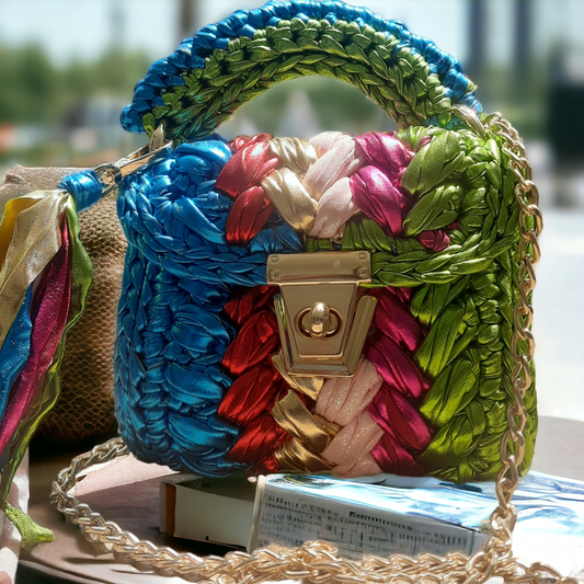 Shiroli Handmade Designer Metallic Particolored Mini Crochet Bag - Image 1