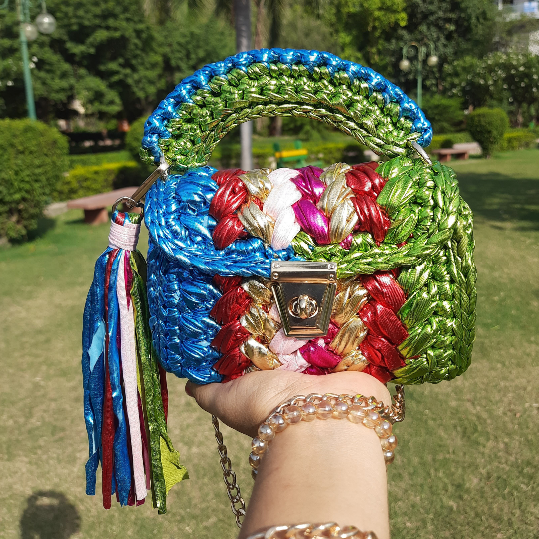 Shiroli Handmade Designer Metallic Particolored Bag- Image 1