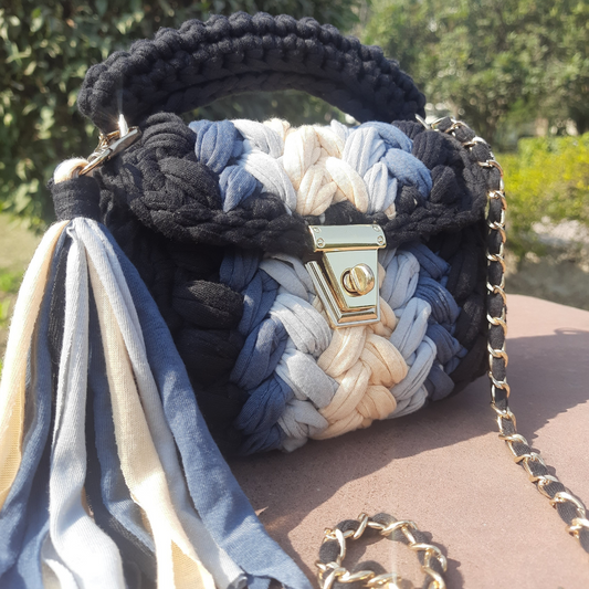 Shiroli Handmade Designer Neutral-Tones  Crochet Bag  - Image 1