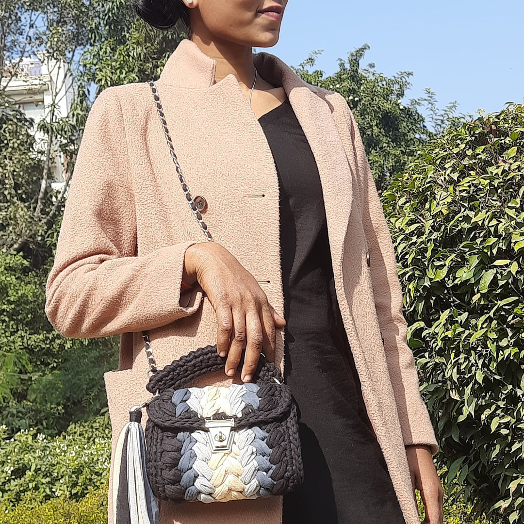 Shiroli Handmade Designer Neutral-Tones  Crochet Bag  - Image 4