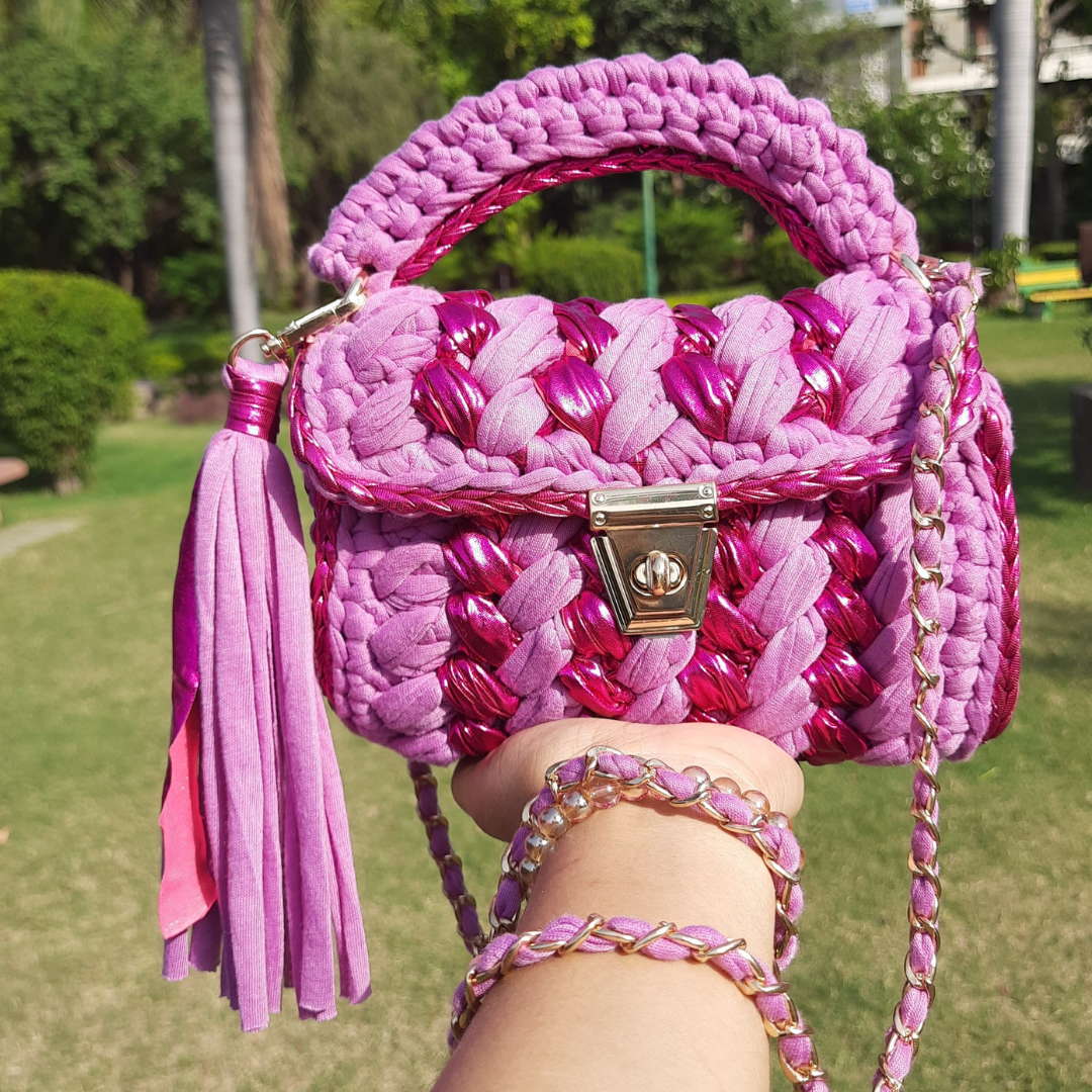 Shiroli Handmade Designer Orchid-Pink Metallica Bag - Image 1