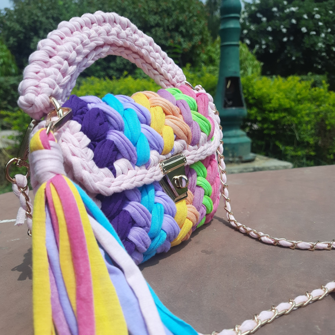 Shiroli Handmade Designer Pink Crush Rainbow Bag- Image 3