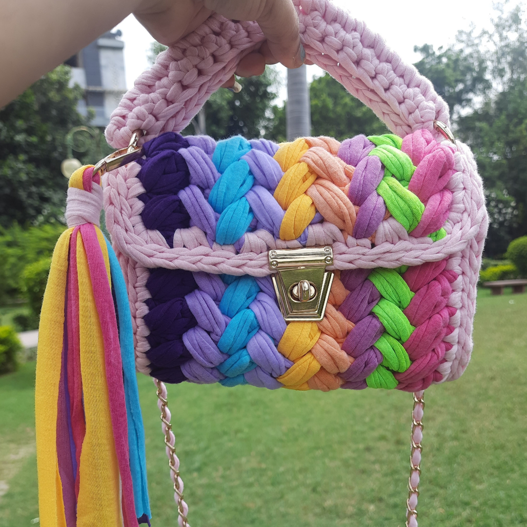 Shiroli Handmade Designer Pink Crush Rainbow Bag- Image 6