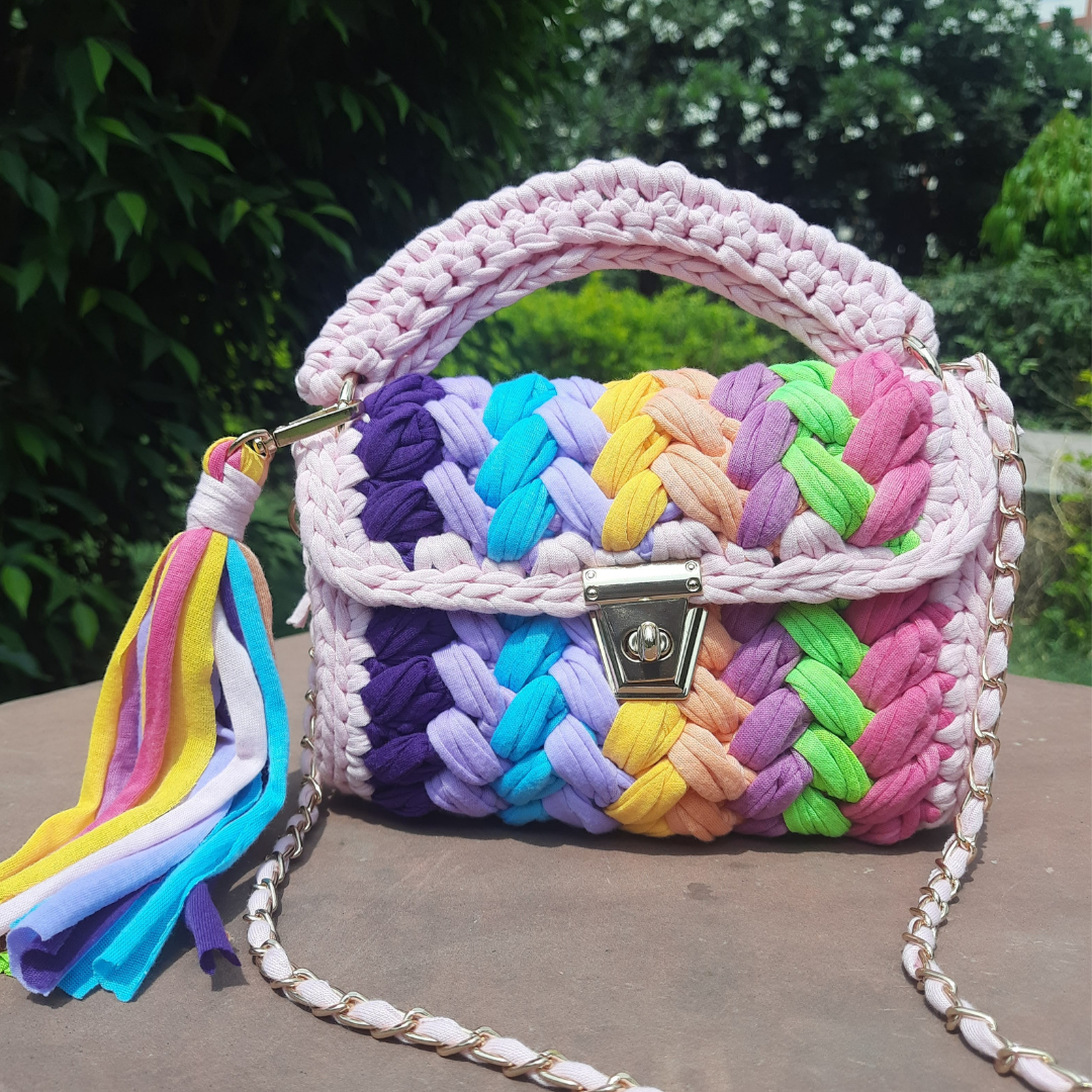 Shiroli Handmade Designer Pink Crush Rainbow Bag- Image 8