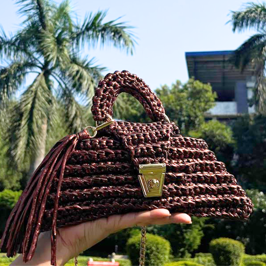 Shiroli Handmade Metallic Copper- Delta Crochet Bag - Image 4