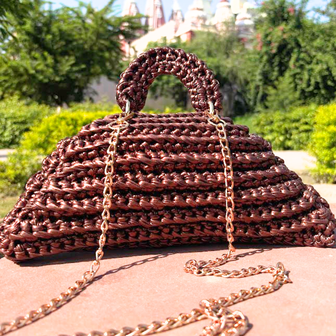 Shiroli Handmade Metallic Copper- Delta Crochet Bag - Image 5