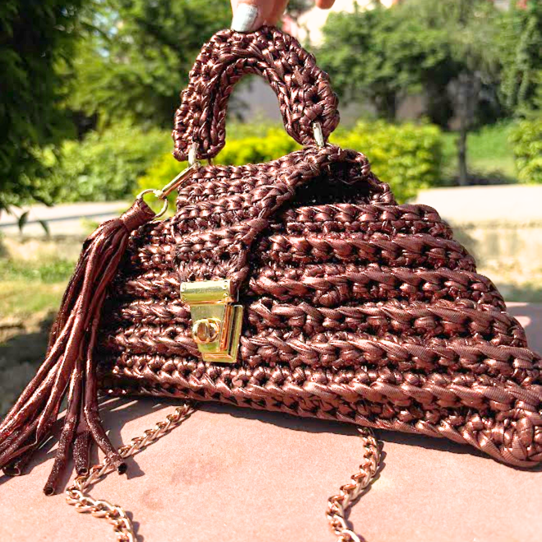 Shiroli Handmade Metallic Copper- Delta Crochet Bag - Image 6
