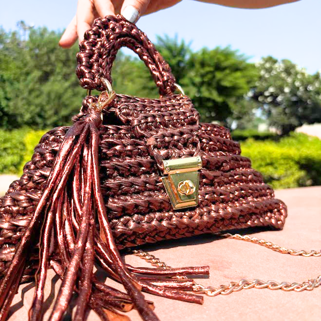 Shiroli Handmade Metallic Copper- Delta Crochet Bag - Image 7