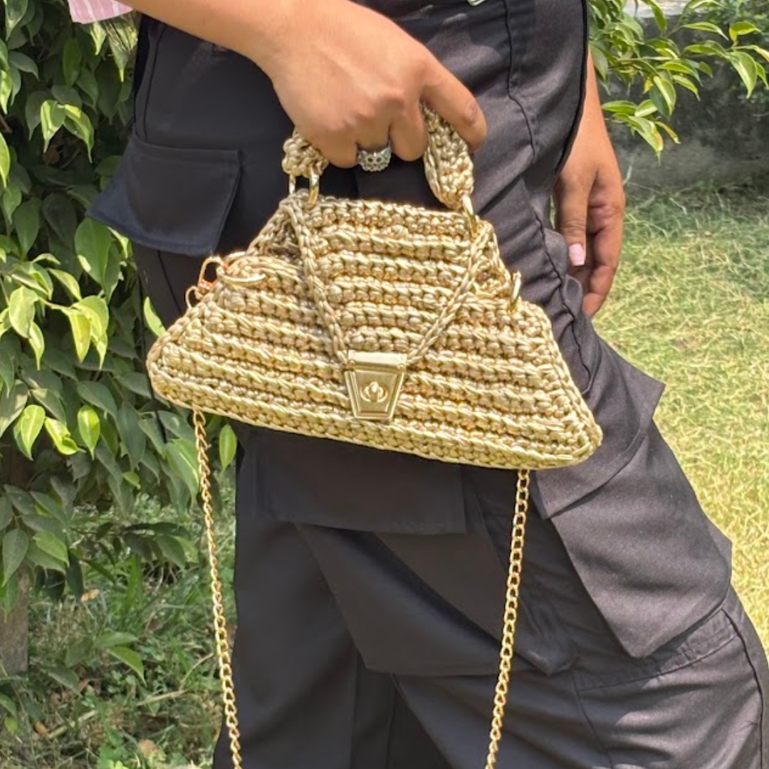 Shiroli Handmade Metallic Gold - Delta Crochet Bag - Image 3