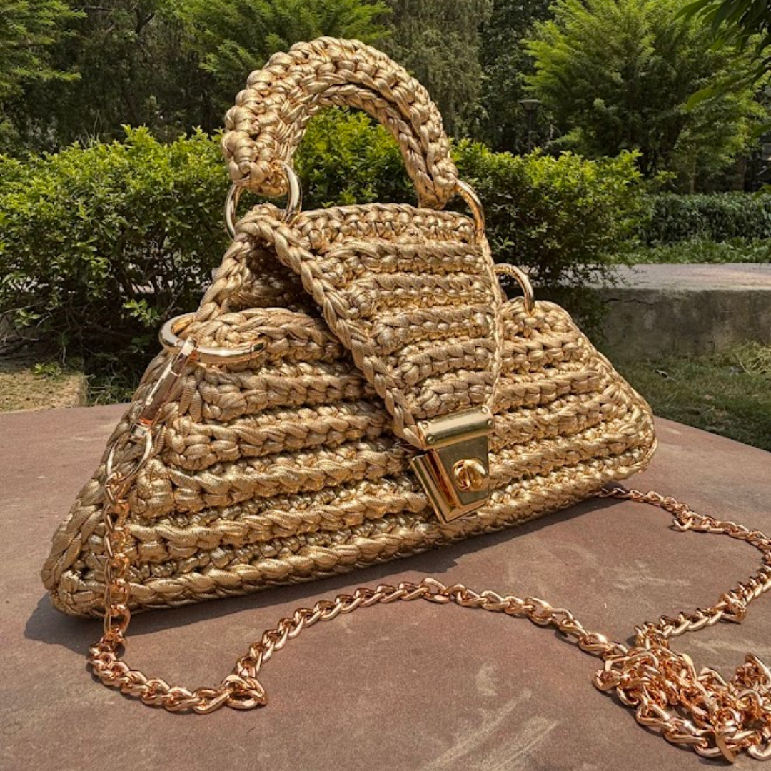 Shiroli Handmade Metallic Gold - Delta Crochet Bag - Image 1