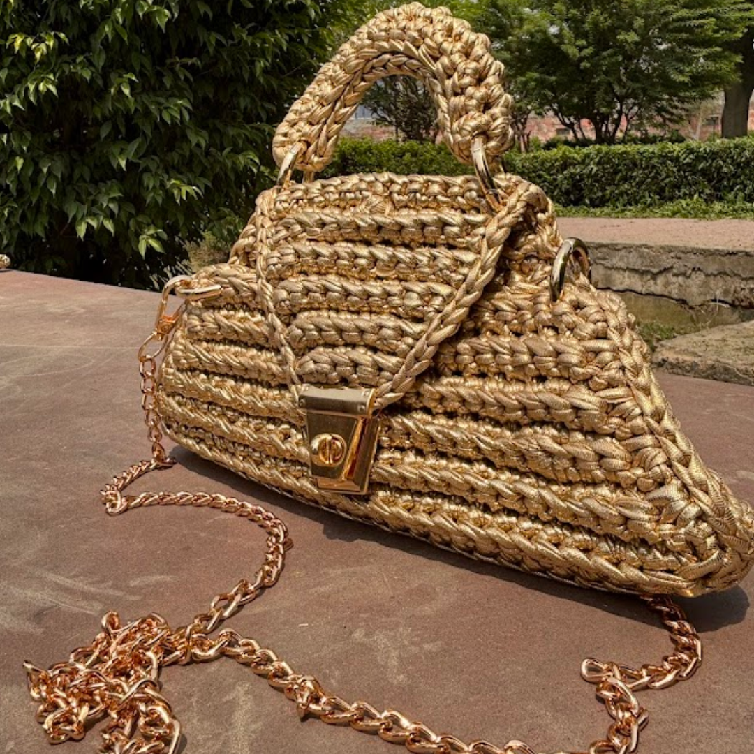 Shiroli Handmade Metallic Gold - Delta Crochet Bag - Image 4