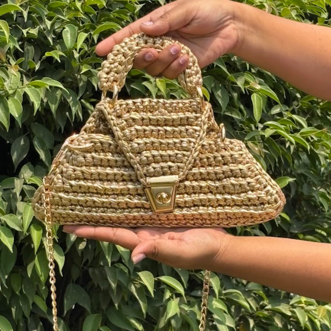 Shiroli Handmade Metallic Gold - Delta Crochet Bag - Image 5