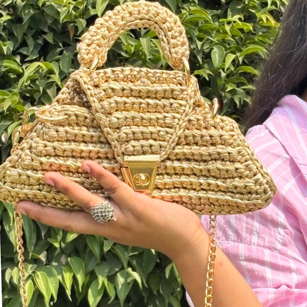 Shiroli Handmade Metallic Gold - Delta Crochet Bag - Image 2