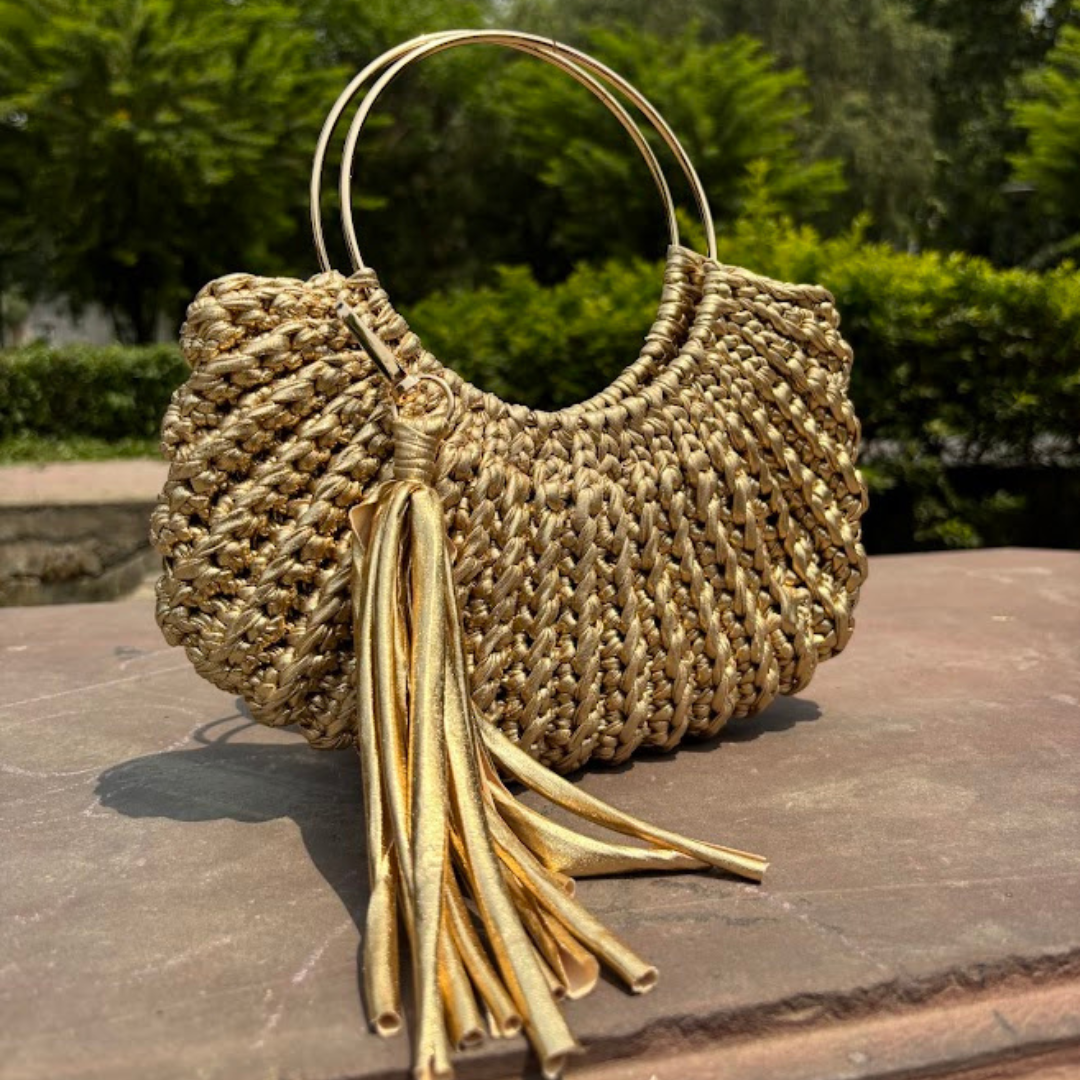 Shiroli Handmade Metallic Gold - Luxe Crochet Bag - Image 1