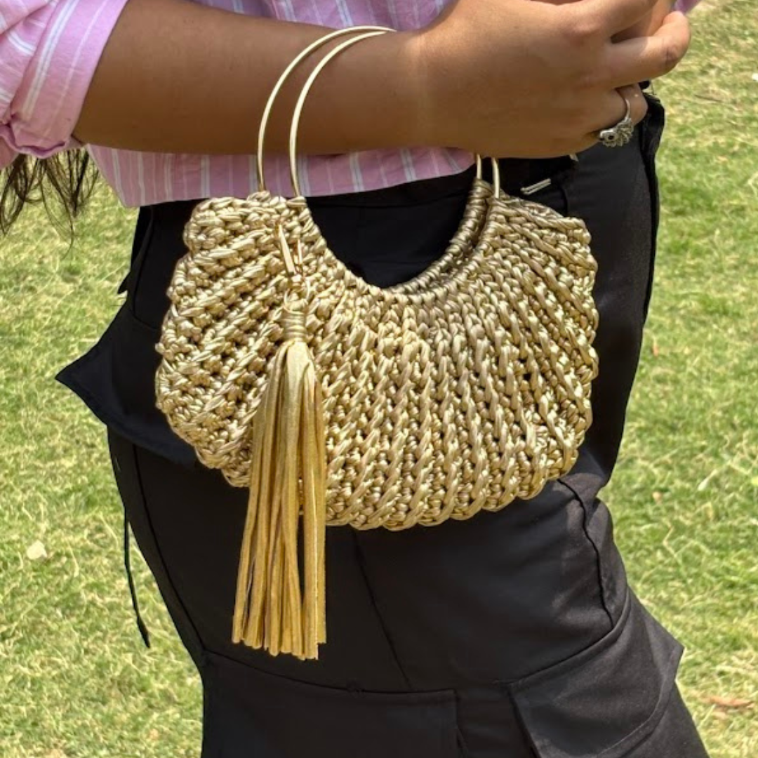 Shiroli Handmade Metallic Gold - Luxe Crochet Bag - Image 4