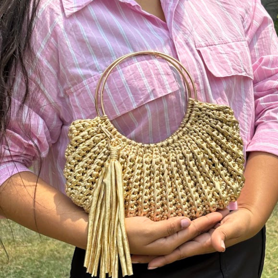 Shiroli Handmade Metallic Gold - Luxe Crochet Bag - Image 6