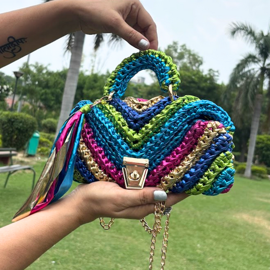 Shiroli Handmade Metallic Particolored- Braided Crochet Bag- Image 1