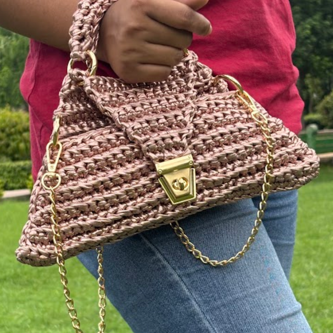 Shiroli Handmade Metallic Rose Gold - Delta Crochet Bag- Image 2