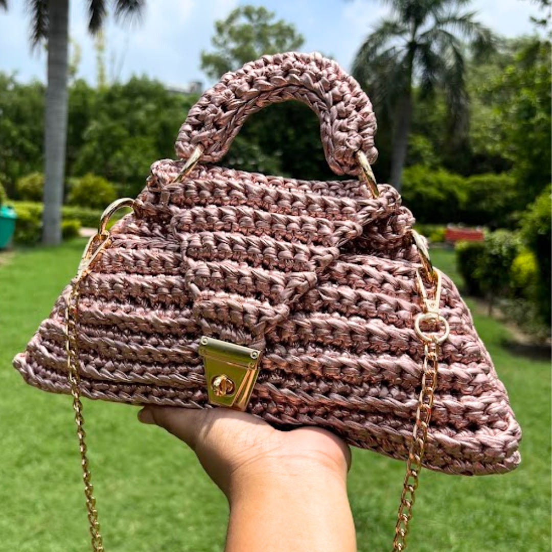 Shiroli Handmade Metallic Rose Gold - Delta Crochet Bag- Image 5