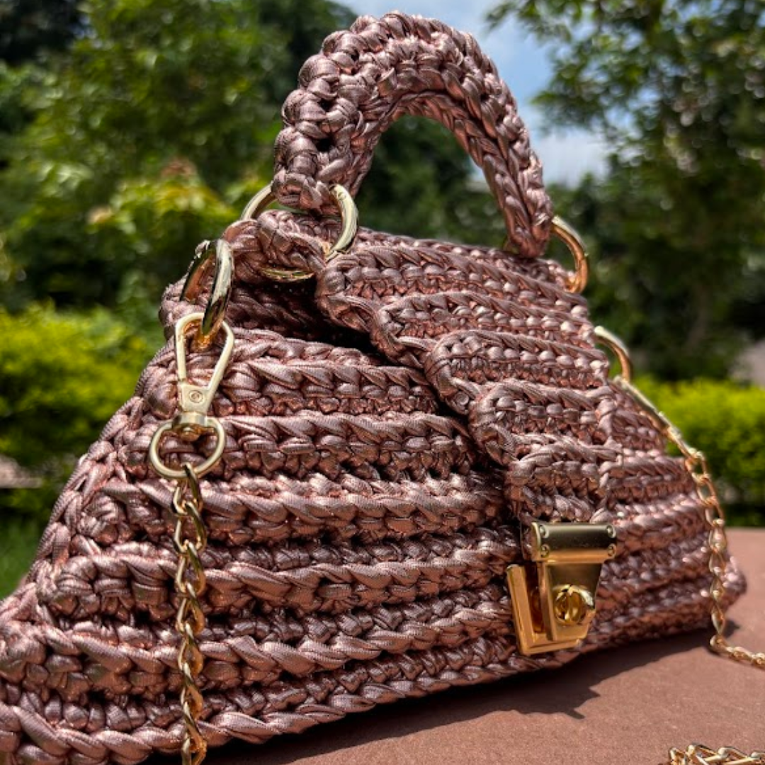 Shiroli Handmade Metallic Rose Gold - Delta Crochet Bag- Image 7