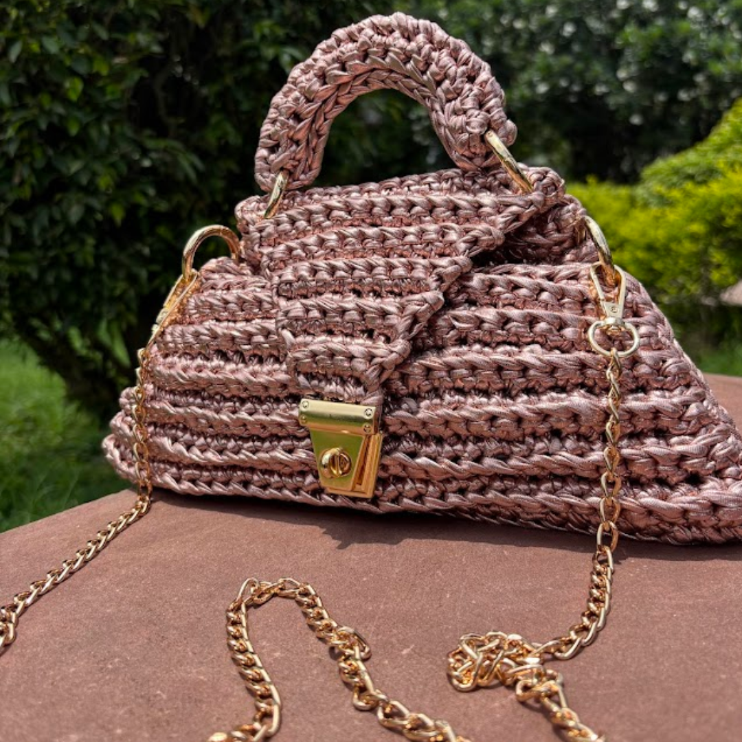 Shiroli Handmade Metallic Rose Gold - Delta Crochet Bag- Image 8