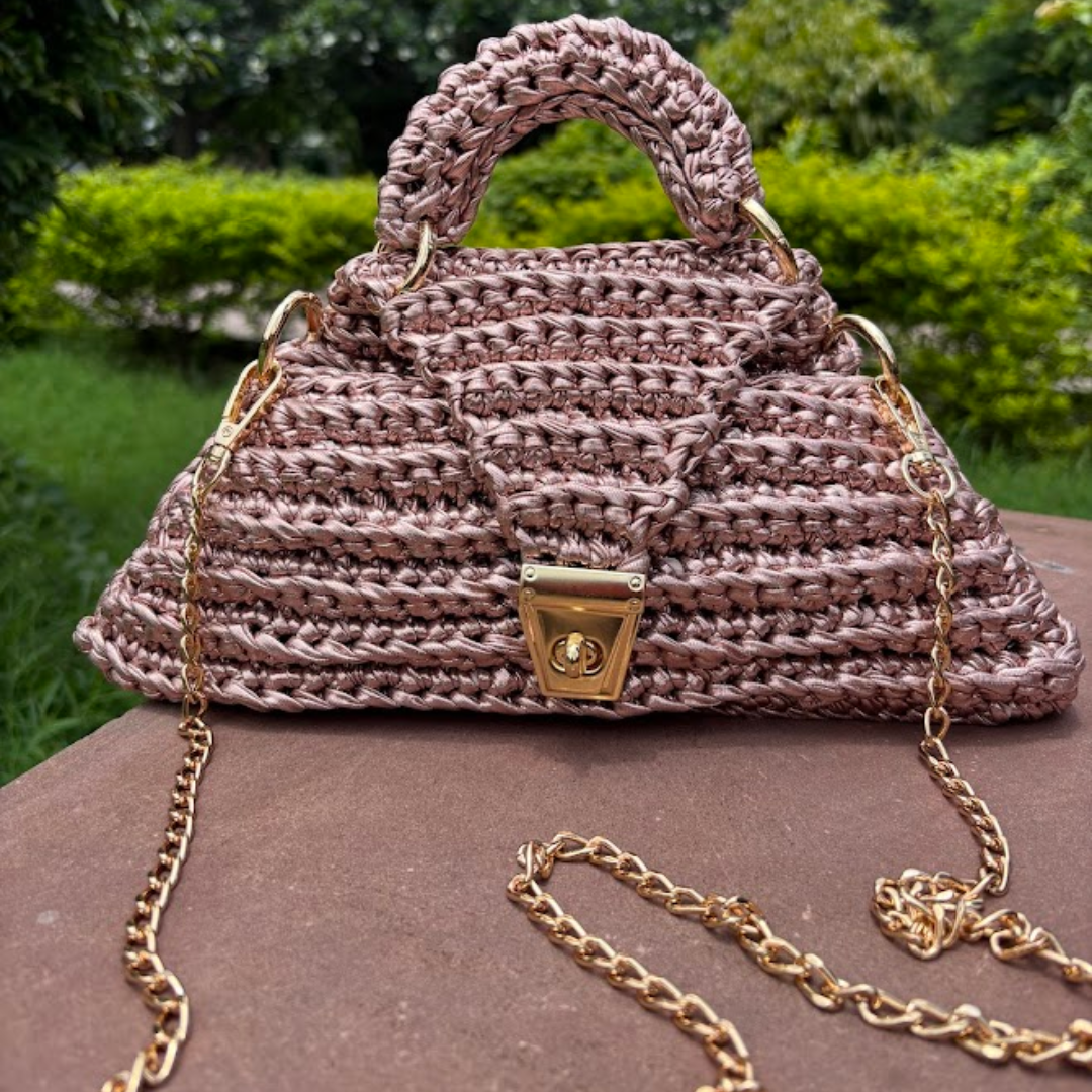 Shiroli Handmade Metallic Rose Gold - Delta Crochet Bag- Image 9