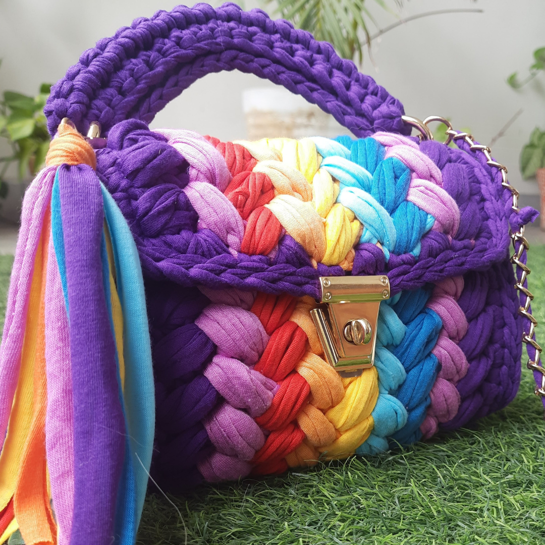 Shiroli Handmade Purple Tint Crochet Handbag- Image 1