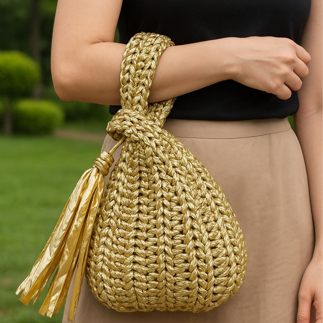 Shiroli Handmade Metallic Gold - Japanese Knot Bag